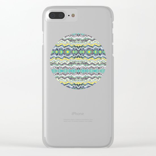 Teal Yellow White Midnight Aztec Clear iPhone Case