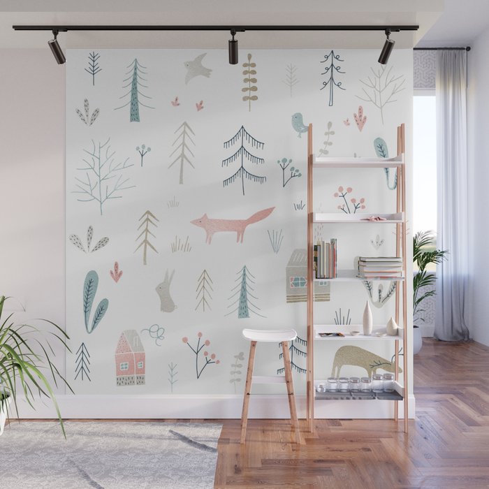 Enchanted Woodland Forest Pattern Wall Mural By Musthaves