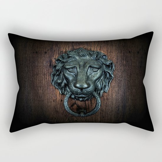 Vintage bronze lion door knocker Rectangular Pillow