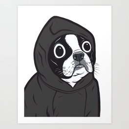 Black Boston Terrier Hoodie Art Print