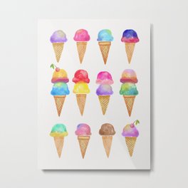 Summer Ice Cream Cones Metal Print | Treats, Icecreamcone, Colorful, Desserts, Dessert, Cone, Treat, Summer, Icepops, Painting 