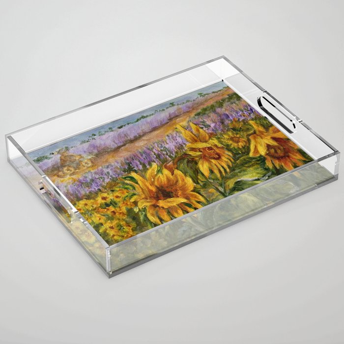A Ride through the Sunflowers Acrylic Tray