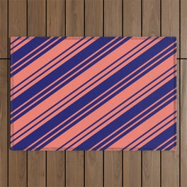 [ Thumbnail: Salmon & Midnight Blue Colored Stripes/Lines Pattern Outdoor Rug ]