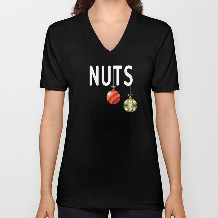 Funny Hanging Nuts December Holiday Christmas V Neck T Shirt