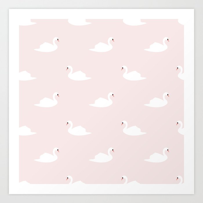 Swan pattern on pink 033 Art Print