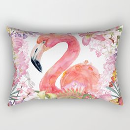 Flamingo in Tropical Flower Jungle Rectangular Pillow