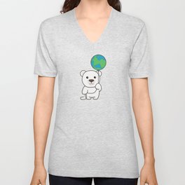 Polar Bear With Earth Climate Protection World V Neck T Shirt