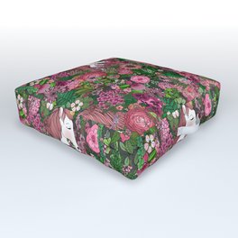 Unicorns in a Rose Colored Garden  Outdoor Floor Cushion