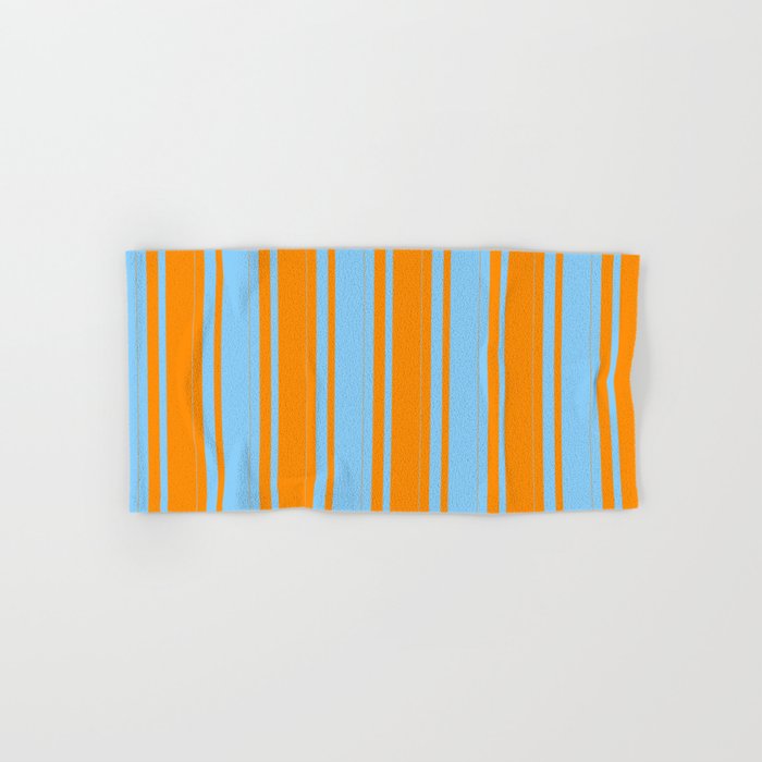 Dark Orange and Light Sky Blue Colored Striped/Lined Pattern Hand & Bath Towel
