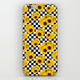 Yellow Sunflower Floral with Black and White Checkered Summer Print iPhone Skin