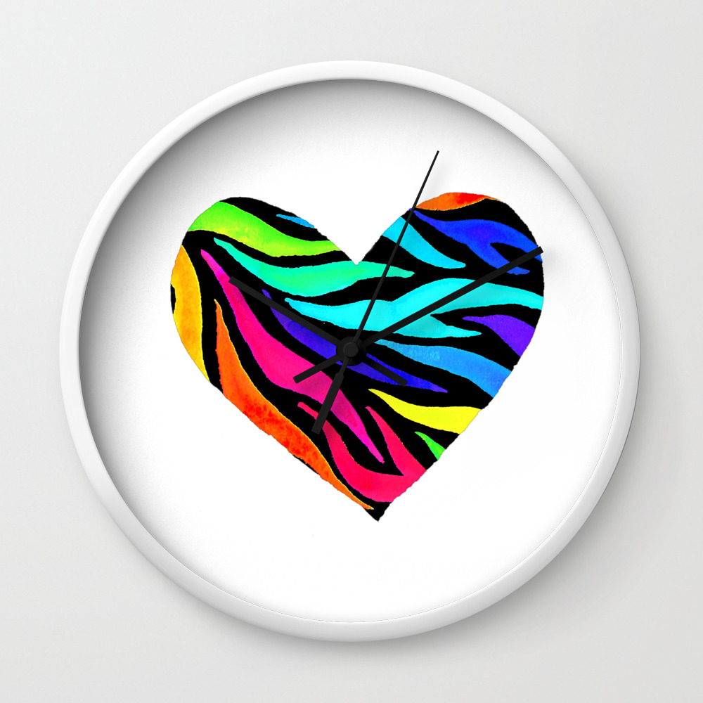 Rainbow Zebra Print Heart Wall Clock By Kelseylovelle Society6