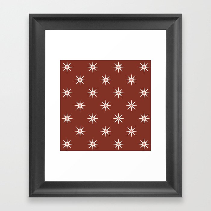 Atomic mid century retro star flower pattern in red background Framed Art Print