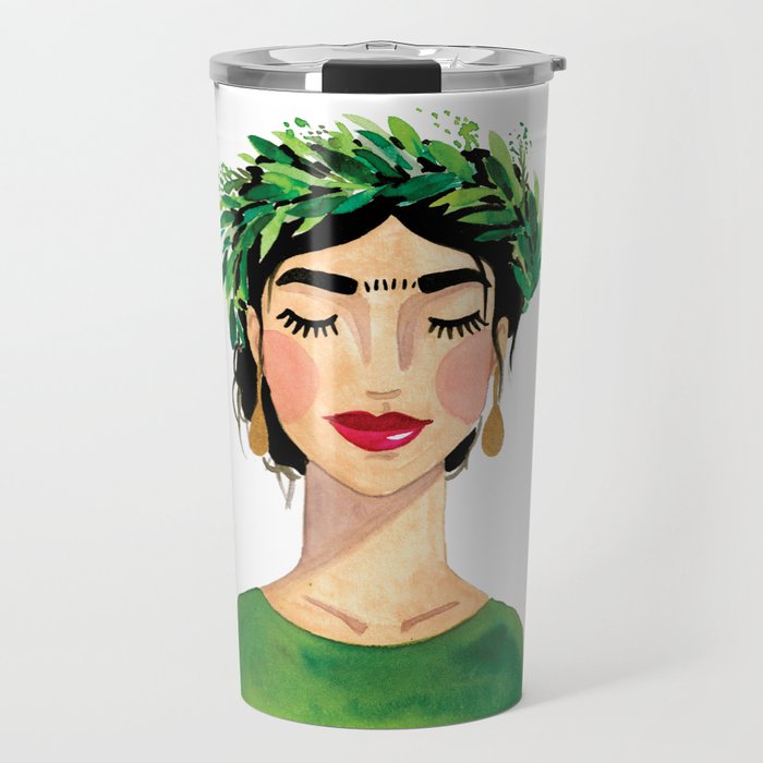 Floral Frida - Green Travel Mug