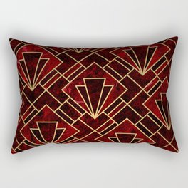 Red Ruby and Gold Art Deco Mosaic Rectangular Pillow