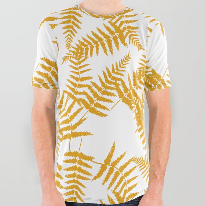 Mustard Silhouette Fern Leaves Pattern All Over Graphic Tee