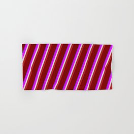 [ Thumbnail: Eye-catching Purple, Fuchsia, Light Grey, Red, and Maroon Colored Striped/Lined Pattern Hand & Bath Towel ]