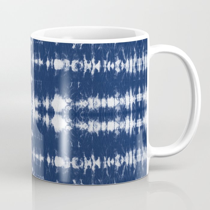 Tie dye shibori horizontal indigo blue stripes Coffee Mug