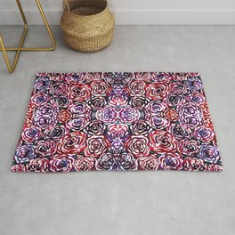 Dark Red and Blue Roses Watercolor Area & Throw Rug