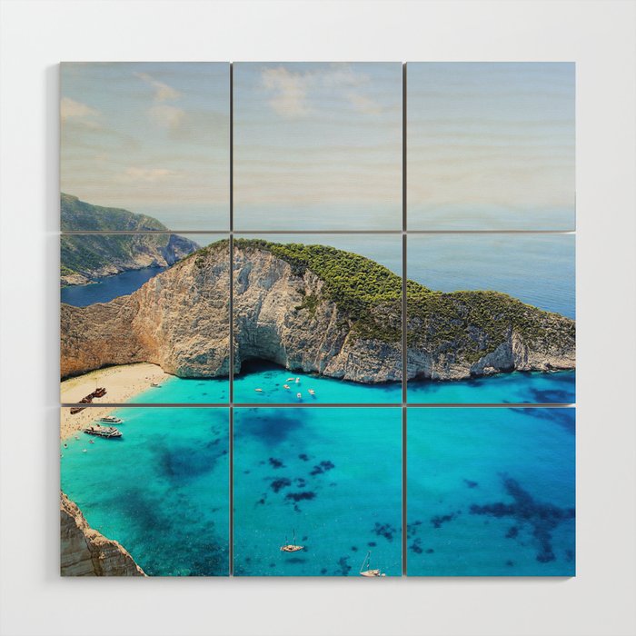 Santorini, Greece, Shipwreck Island, Turquoise Blue Sea Wood Wall Art