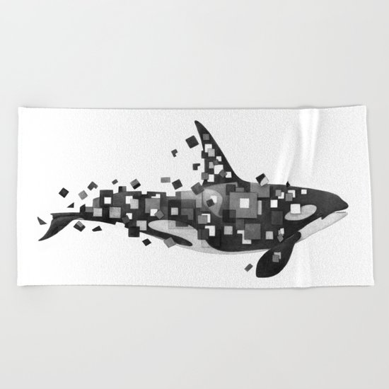 Fractured Killer Whale (mono) Beach Towel