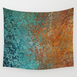 Vintage Teal and Copper Rust Wall Tapestry