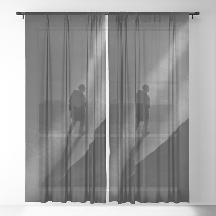 Walking by night - shadows and silhouttes industrial portrait black and white photograph / photography Sheer Curtain