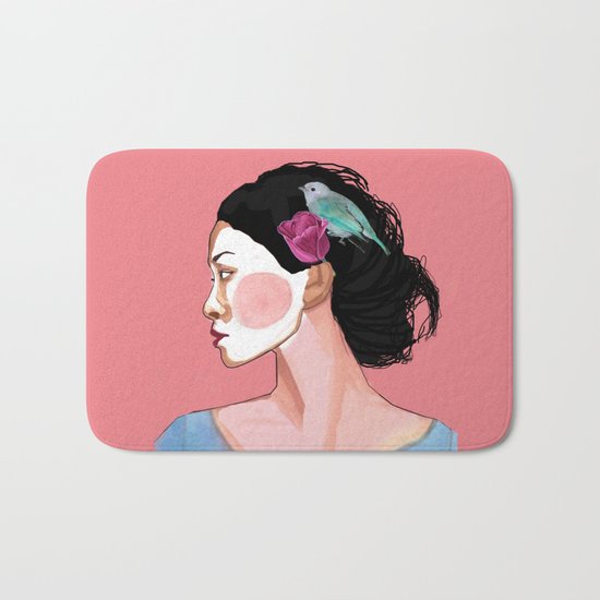 girl with tulip and bird Bath Mat