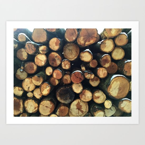 Pile of felled tree trunks Art Print