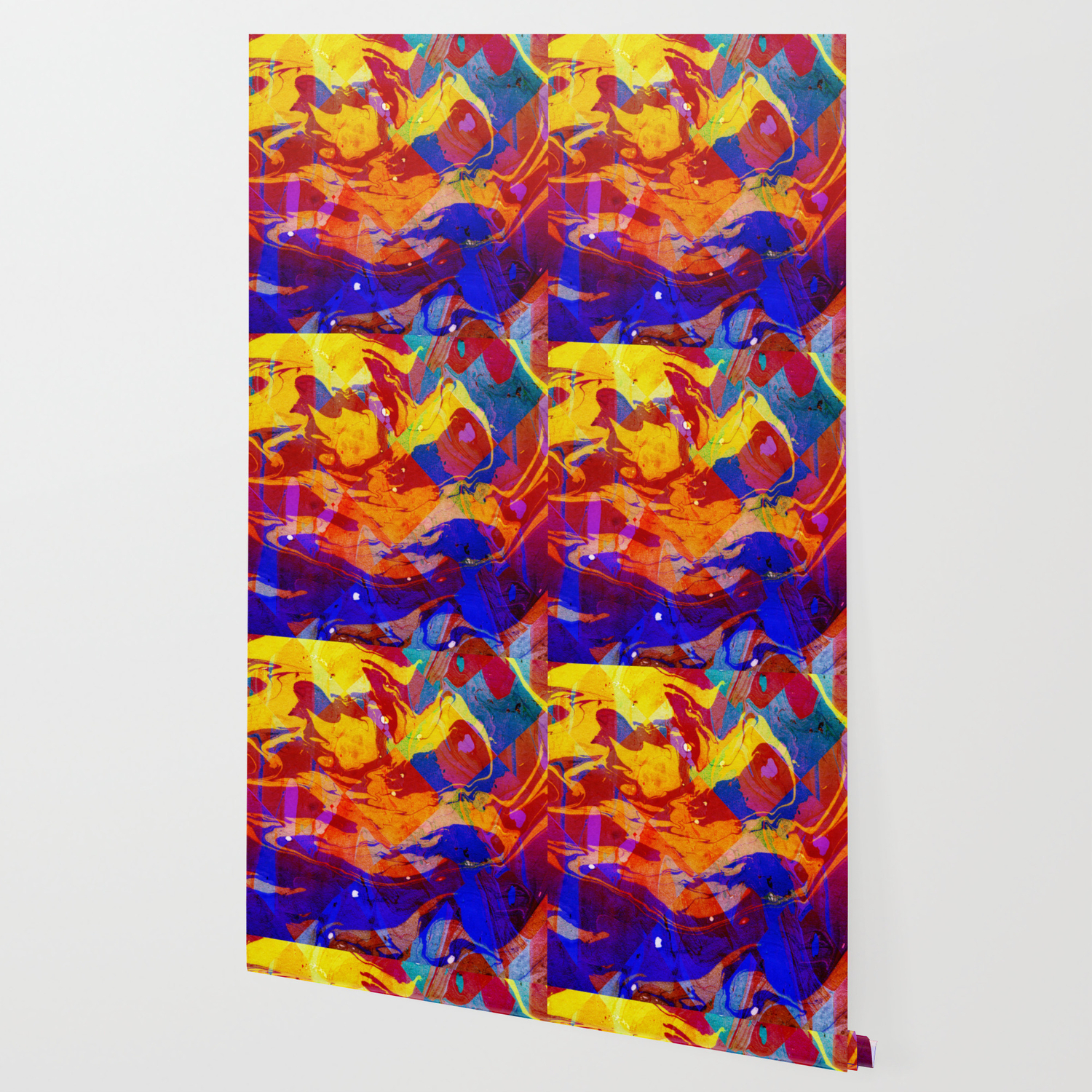 Abstract Blue Red And Yellow Dark Marble Colorful Pattern