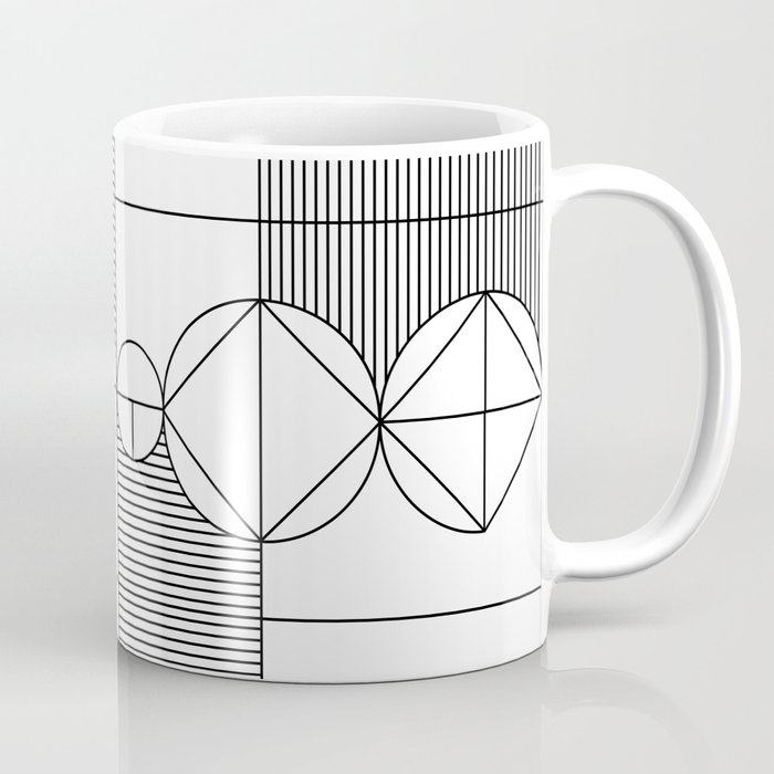 geometric pattern. Circles. Triangles. Stripes. Graphic. Abstract. Modern. Minimal. Digital. Black Coffee Mug
