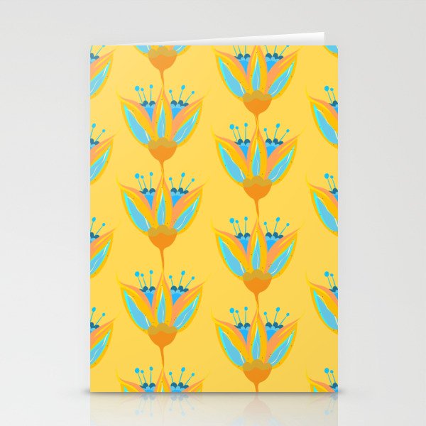 Abstract Colorful Floral Art Pattern in Turquoise and Yellow Stationery Cards