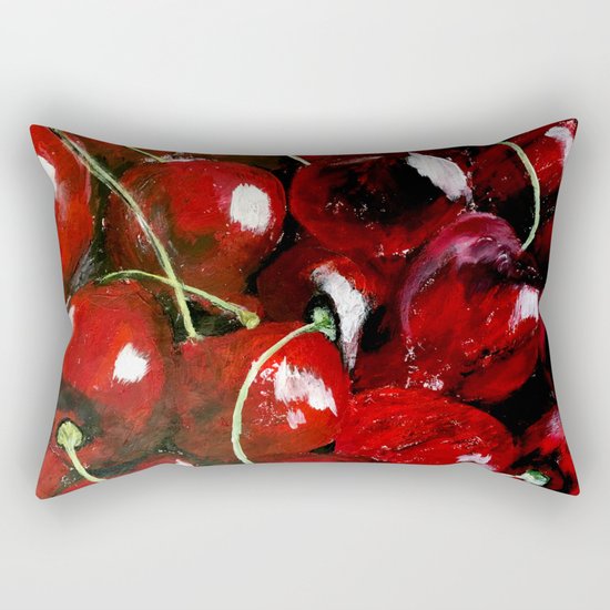 Cherries - Still Life In Acrylics Original Fine Art Rectangular Pillow