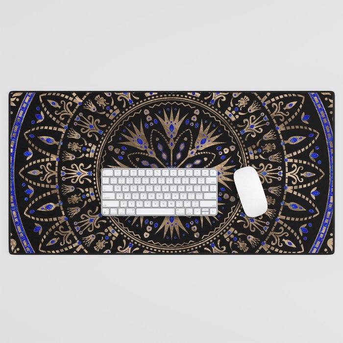 Floral Egyptian Ornament Lapis Lazuli and gold Desk Mat