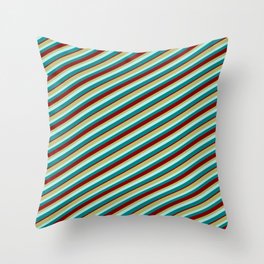 [ Thumbnail: Dark Khaki, Turquoise, Teal, and Maroon Colored Lines/Stripes Pattern Throw Pillow ]