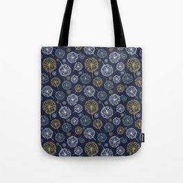 Spring Inspired Dandelions in Navy, Olive and Cream (large) Tote Bag