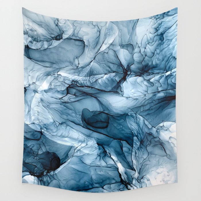 Churning Blue Ocean Waves Abstract Painting Wall Tapestry