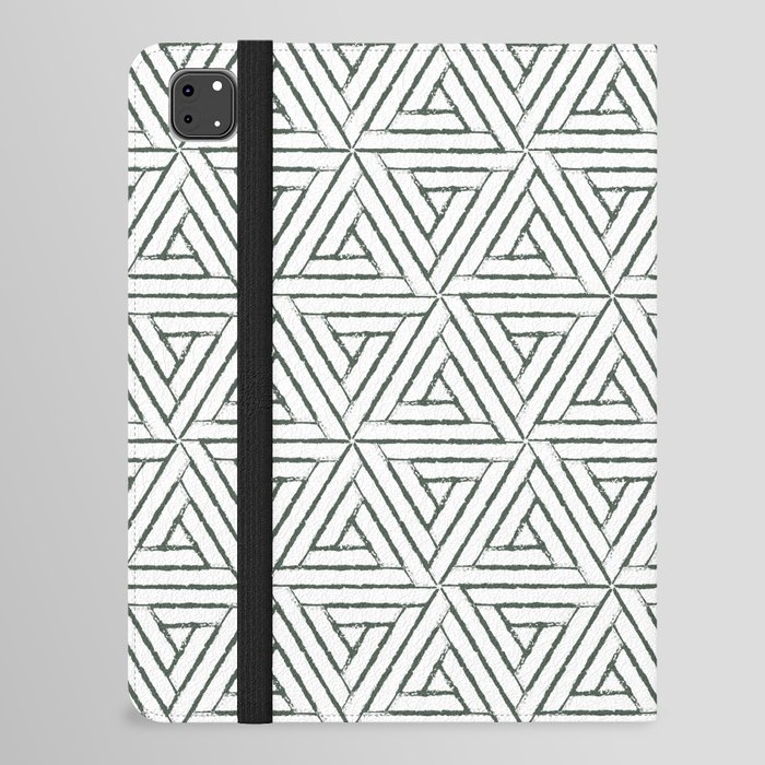 Dark Green and White Aztec Tribal Triangle Pattern - DE 2022 Popular Color Greener Pastures DET529 iPad Folio Case