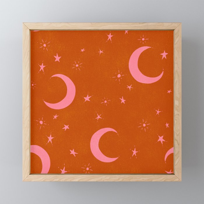 Goodnight Sky - pink and rust Framed Mini Art Print