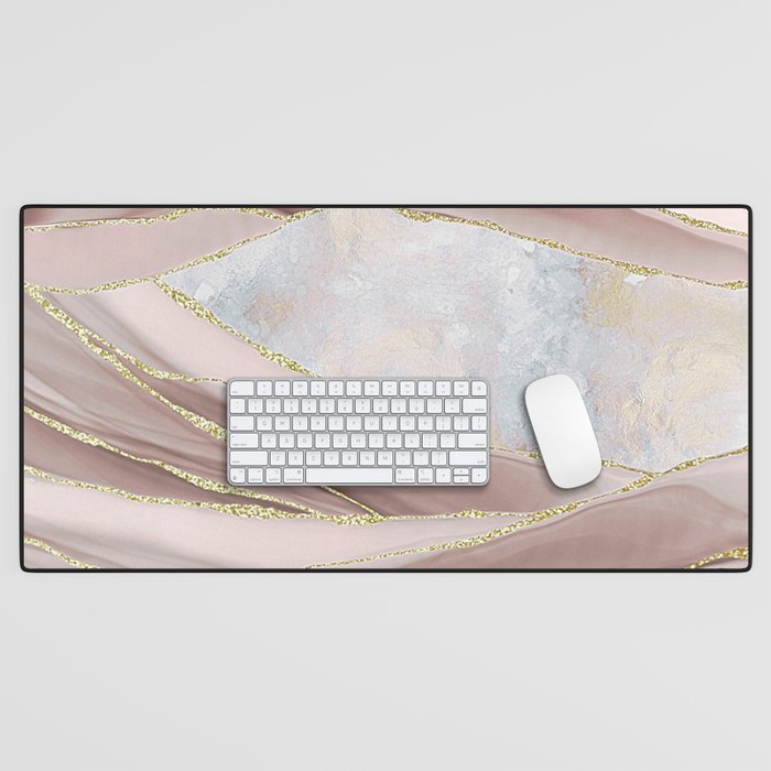 Amazing Blush Glamour Marble Landscape Desk Mat
