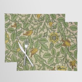William Morris Yellow Begonia and Songbirds Textile Tapestry Pattern Placemat