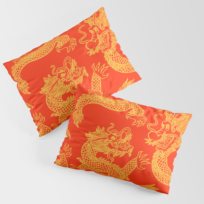 Red and Gold Battling Dragons Pillow Sham