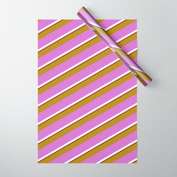 Dark Goldenrod, Orchid, Mint Cream & Maroon Colored Lines Pattern Wrapping Paper