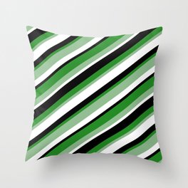 [ Thumbnail: Forest Green, Dark Sea Green, White & Black Colored Striped Pattern Throw Pillow ]
