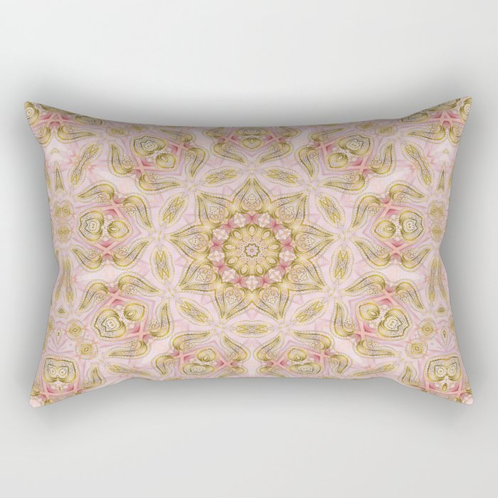 Abstract Rose Marble and Gold Kaleidoscope Mandala Rectangular Pillow