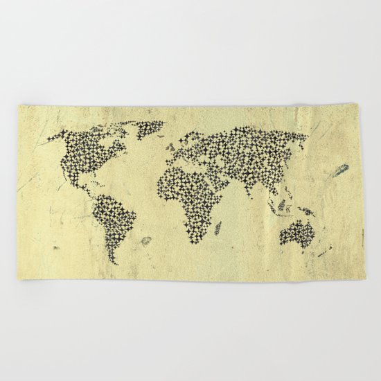 Black Star World Map Beach Towel