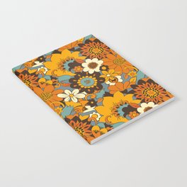 70s Retro Flower Power 60s floral Pattern Orange yellow Blue Notebook