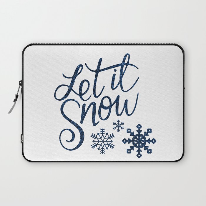 Let It Snow Blue Glitter Typography Winter Laptop Sleeve