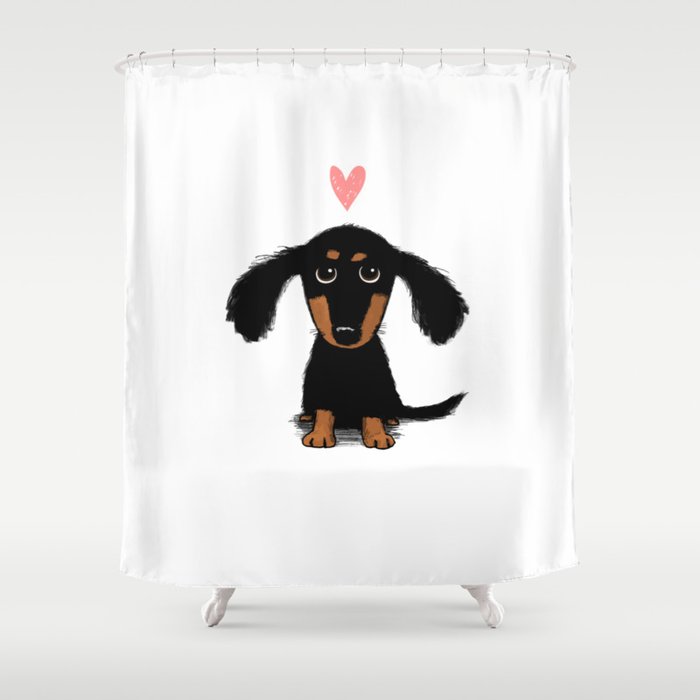 Dachshund Love | Cute Longhaired Black and Tan Wiener Dog Shower Curtain