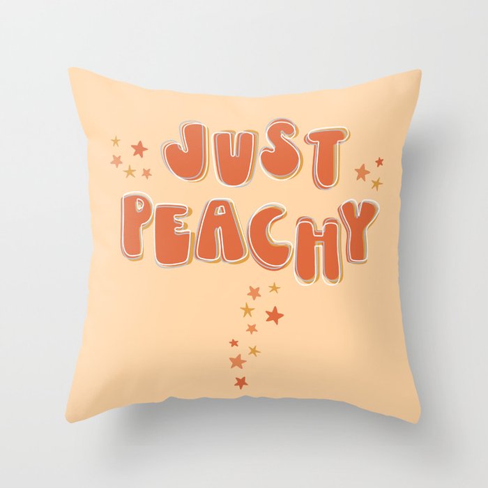 Just Peachy + stars - retro font and colors with vintage slang Throw Pillow
