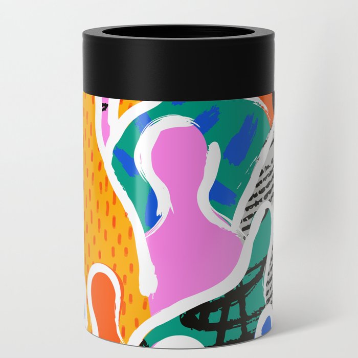 Colorful diverse people collage art pattern Can Cooler